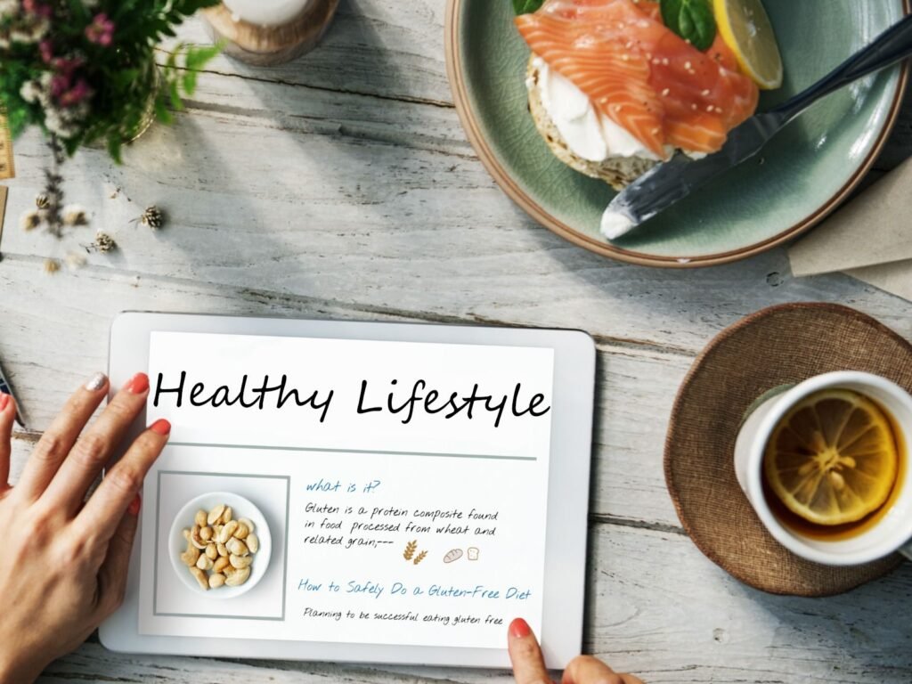 plate healthy with coffe ans hand woman